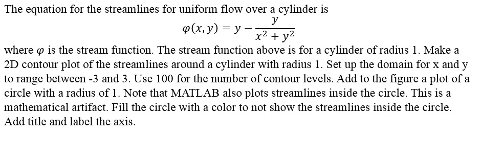 Using matlab, the equation for the streamlines for uniform flow over a