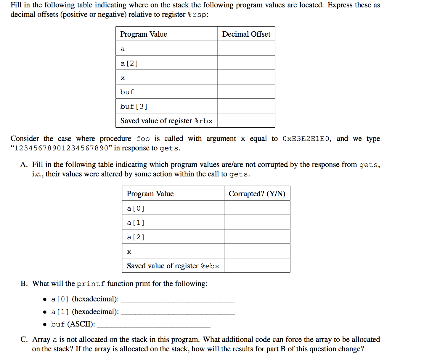 fill in the table and gives me a confusing question about the