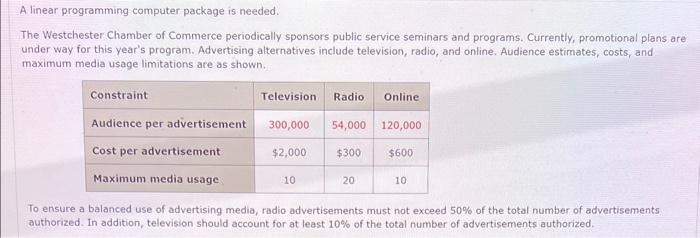PLEASE HELP HIGHLIGHT/BOLD ANSWERS WILL VOTE A linear programming computer package is