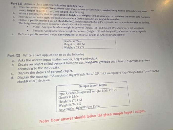 in java fast a Part (1) Define a class with the following