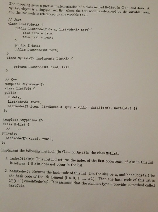 answer the following in Java The following gives a partial implementation of