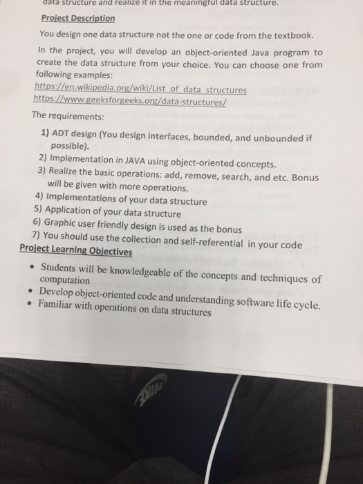  data structure and realize it in the meaningful data structure. Project
