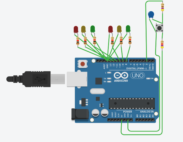 a push-button. This button, when pressed, should turn the 2 Red LEDs