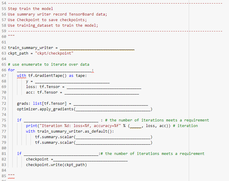the missing part to implement logistic regression with TensorFlow. Use softmax to
