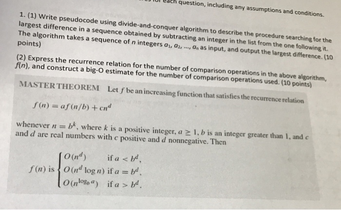  Discrete structures Write pseudocode using divide-and-conquer algorithm to describe the procedure