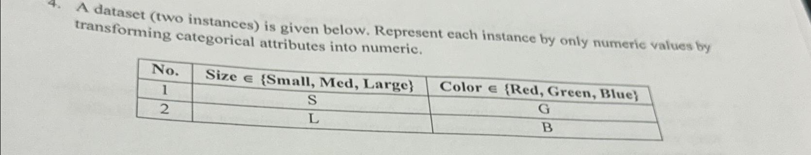  A dataset (two instances) is given below. Represent each instance by