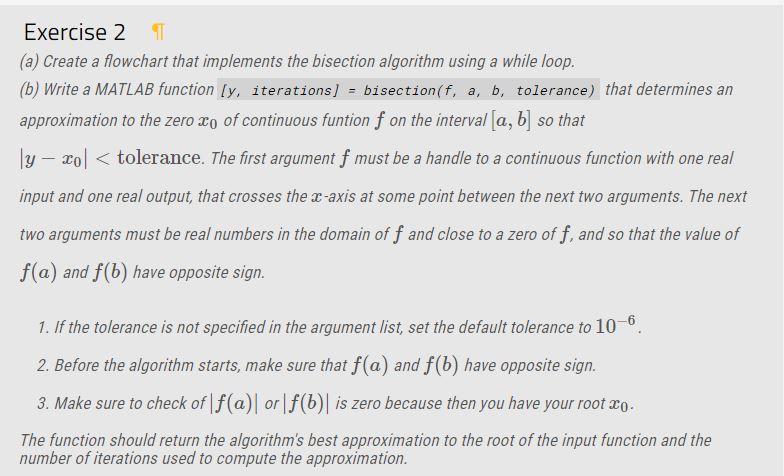 MATLAB and flowchart for the function you're creating in MATLAB Exercise 2