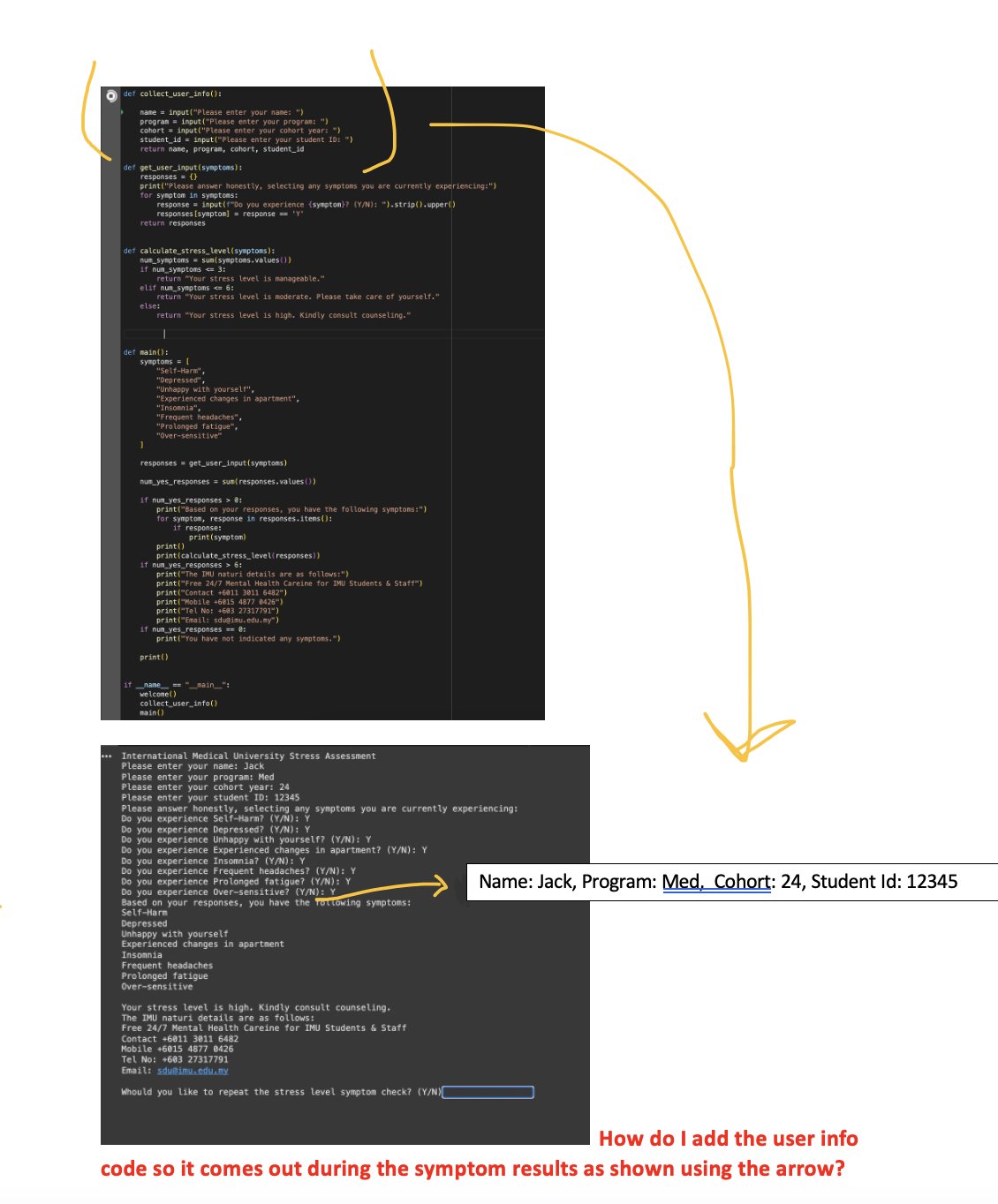  How do I add the user info python code's so it