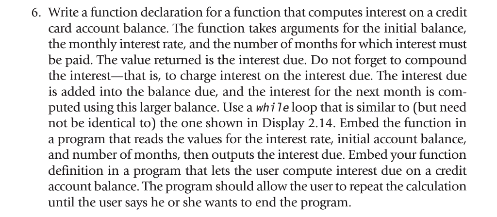 Code in C++ (4 pc 6) 6. Write a function declaration for