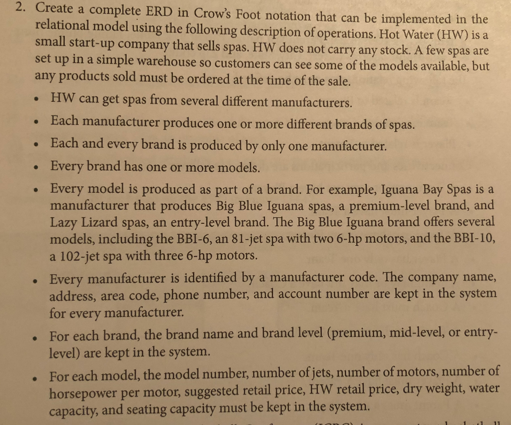  2. Create a complete ERD in Crow's Foot notation that can