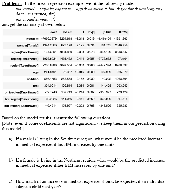  Problem 1: In the linear regression example, we fit the following