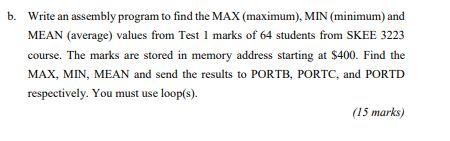  b. Write an assembly program to find the MAX (maximum). MIN