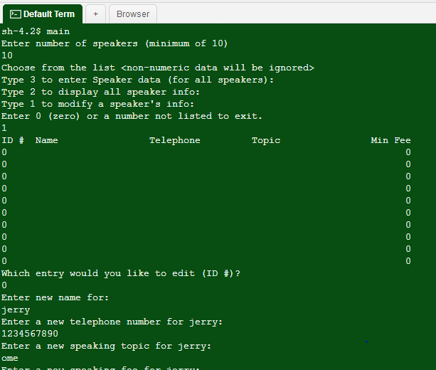 structure, implement a menu of options that uses the member functions defined