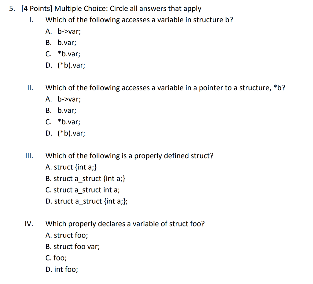5. [4 Points) Multiple Choice: Circle all answers that apply 1.