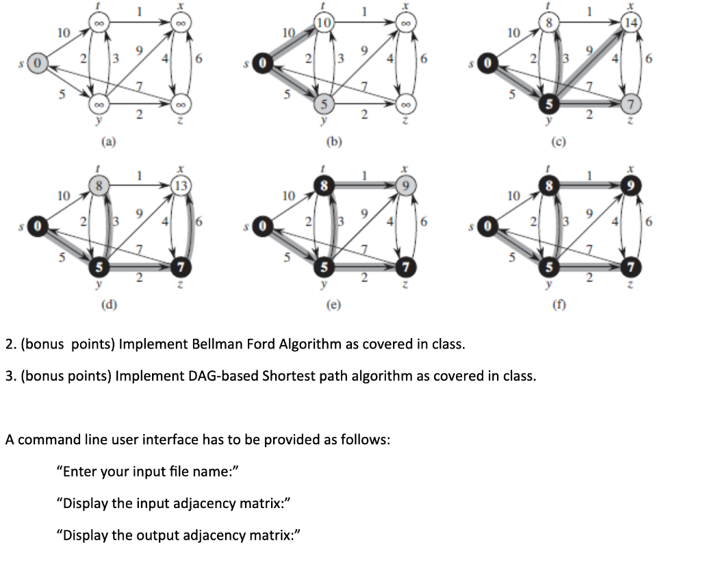 1. Implement "Directed" Dijkstra's algorithm as defined in class. Input: An adjacent