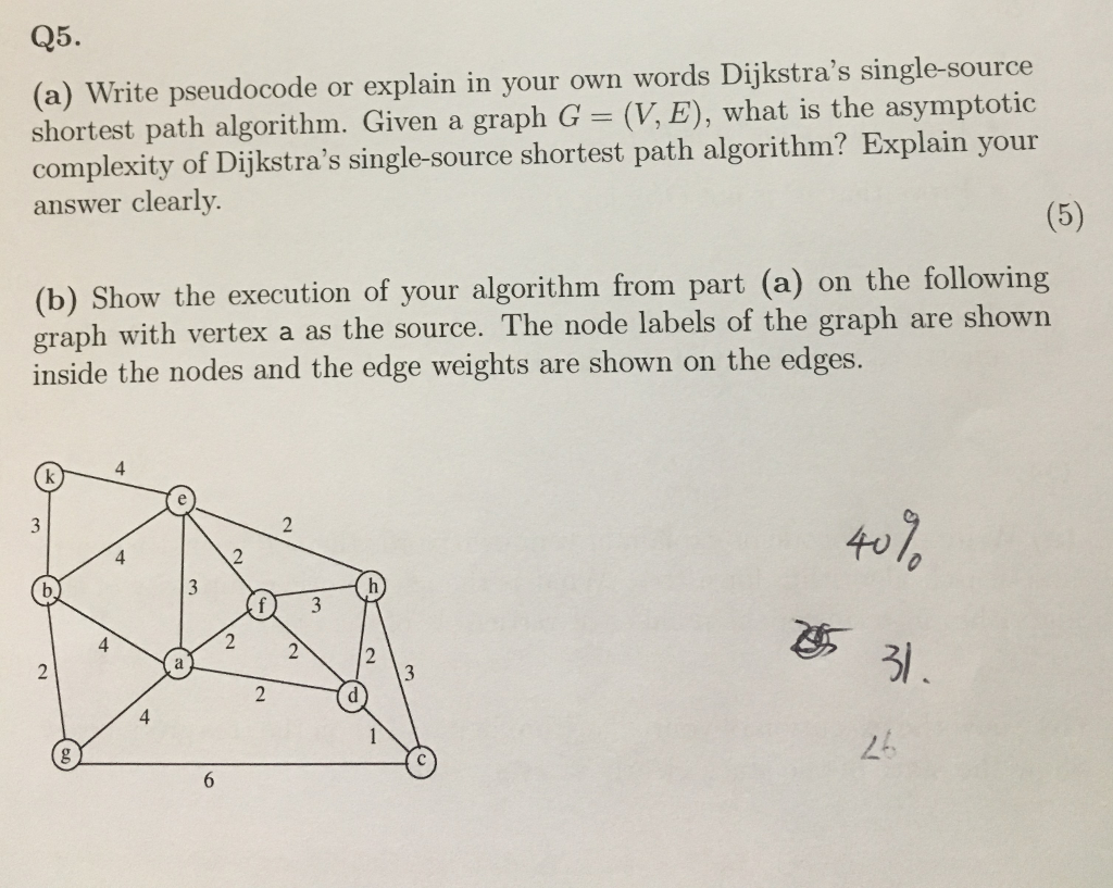  (a) Write pseudocode or explain in your own words Dijkstra's single-source