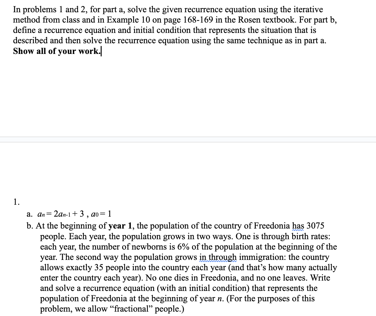  In problems 1 and 2, for part a, solve the given