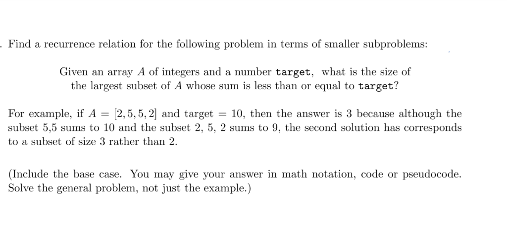 Find a recurrence relation for the following problem in terms of
