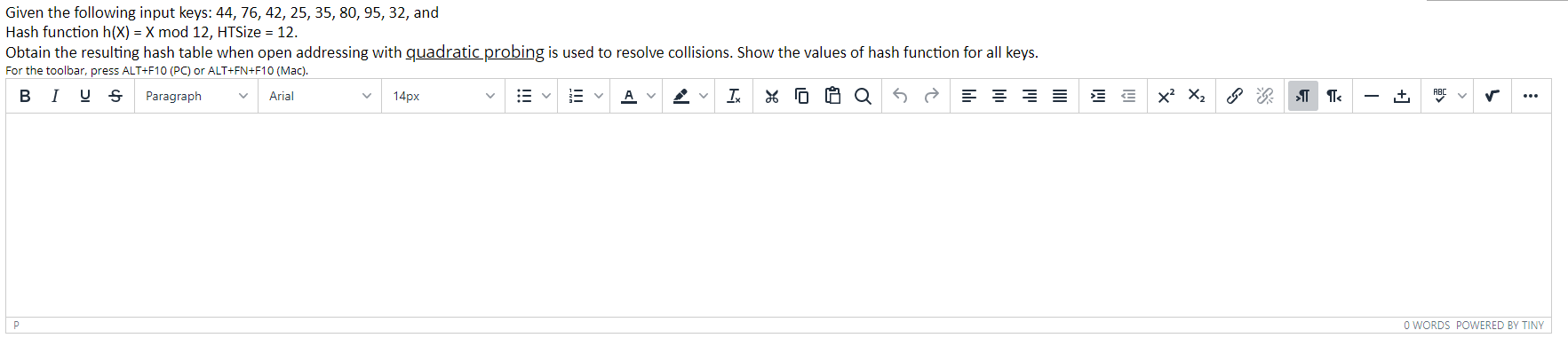 java Given the following input keys: 44, 76, 42, 25, 35, 80,