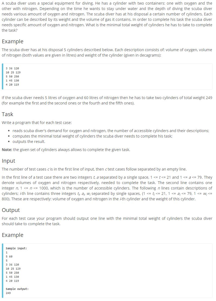 Scuba Diver Problem in C++ Code A scuba diver uses a special