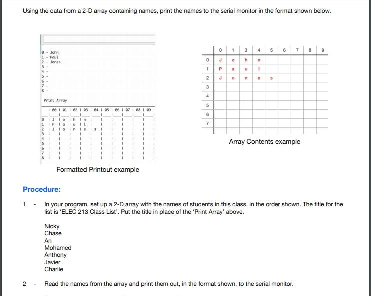  Arduino project Using the data from a 2-D array containing names,