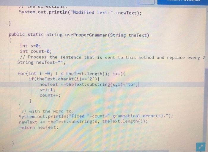 the word '2' with 'to' and return the updated text. For example,