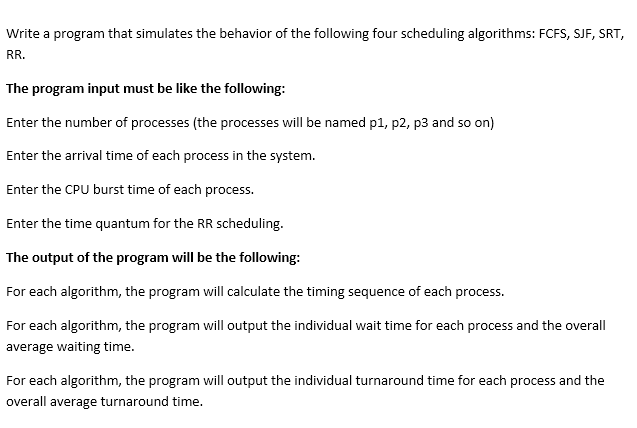 Write a program that simulates the behavior of the following four