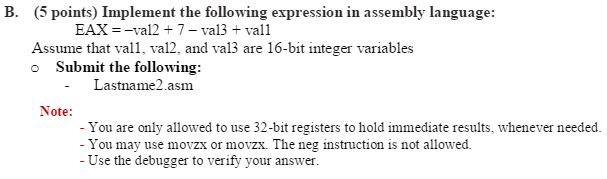 Assembly Program Using Visual Studio C++. The problem Part B at the