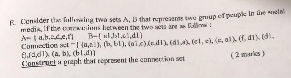 E. Consider the following two sets A, B that represents two