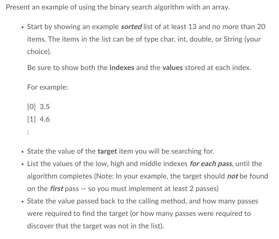 IN JAVA please. Present an example of using the binary search algorithm