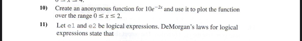  Create an anonymous function for 10e-2x and use it to plot