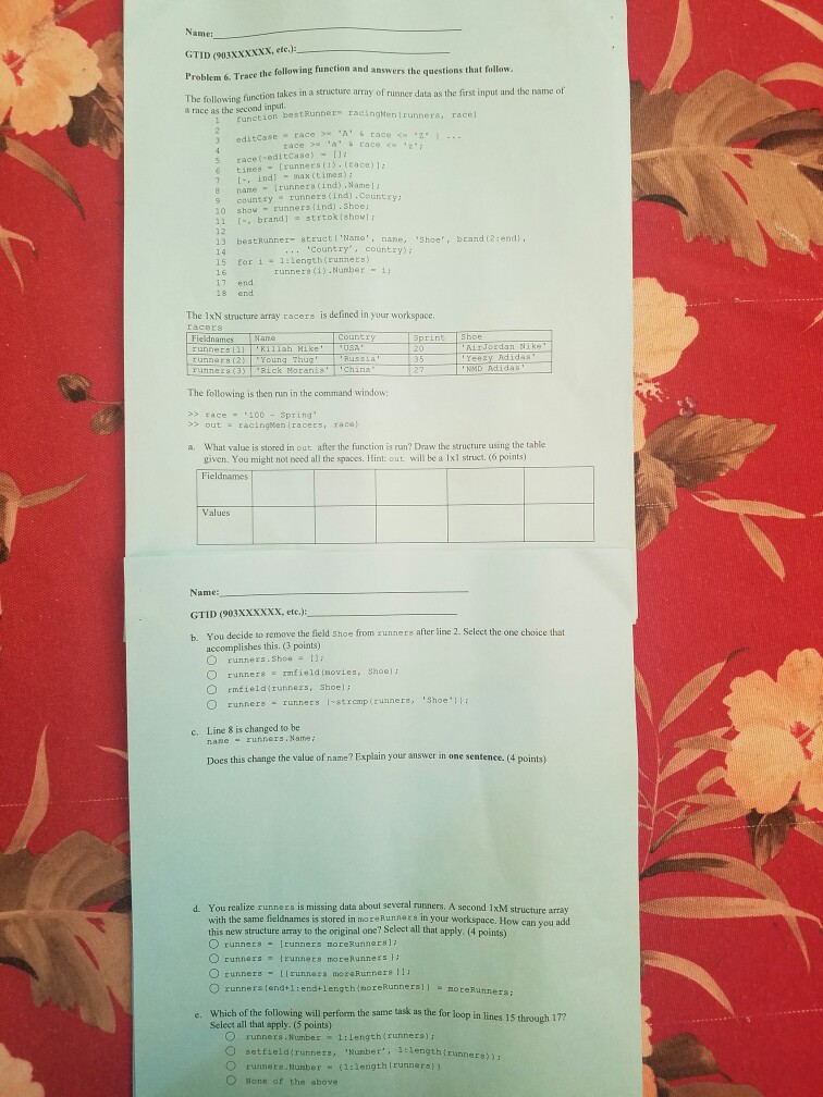  This is matlab problem please read it carefully. Name: GTID (903Xxxxxx,