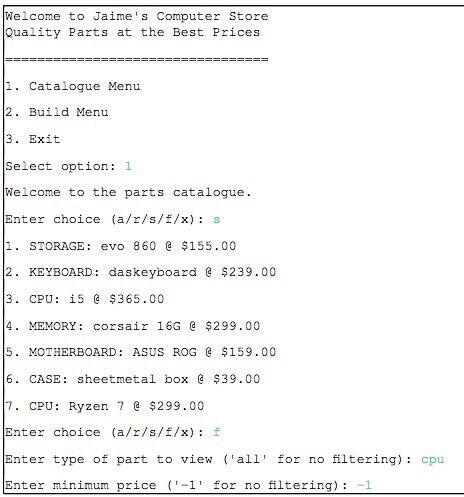 Type Price evo 860 storage 155.00 daskeyboard keyboard 239.00 i5 cpu 365.00