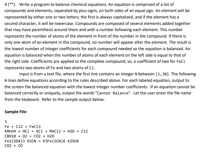 Write in Java please, 4(). Write a program to balance chemical equations.