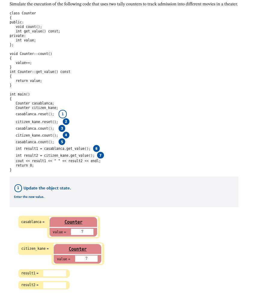  Simulate the execution of the following code that uses two tally