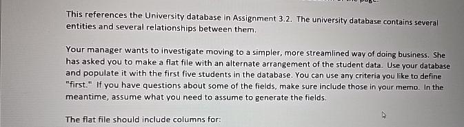  This references the University database in Assignment 3.2. The university database