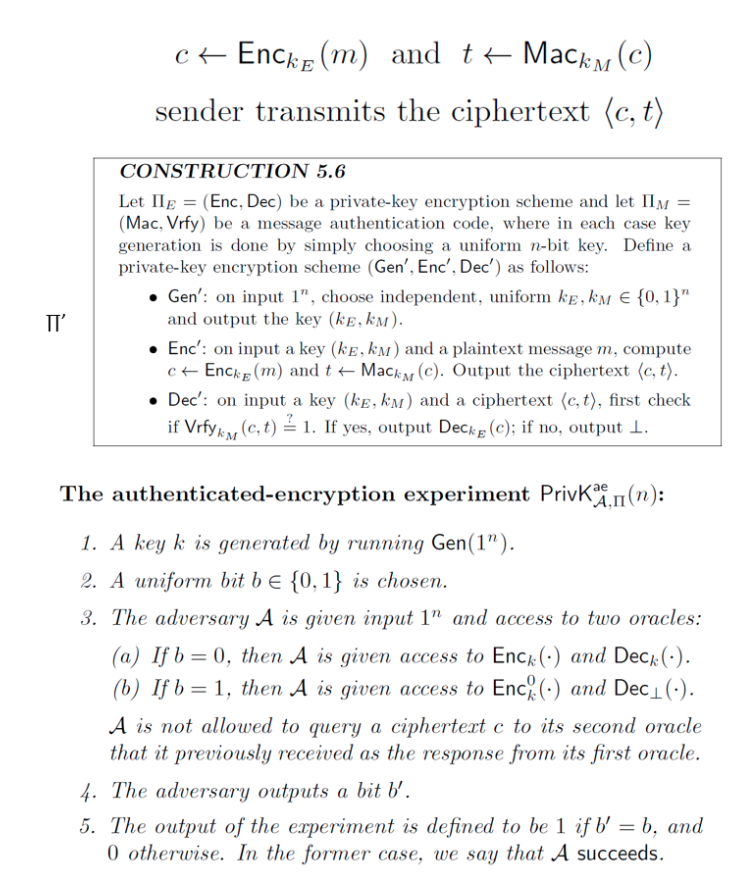 ORIGINAL ANSWER PLEASE Consider the Encrypt-then-Authenticate Construction 5.6 . Assume M is