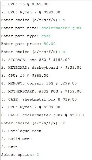 catalogue of available parts, which can be displayed to the user, updated