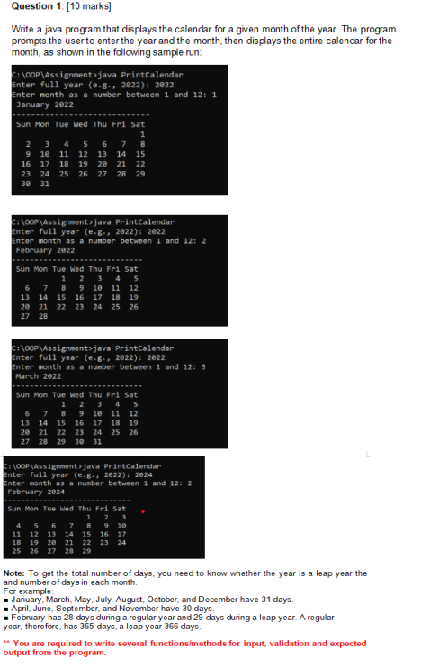  Question 1: [10 marks] Write a java program that displays the