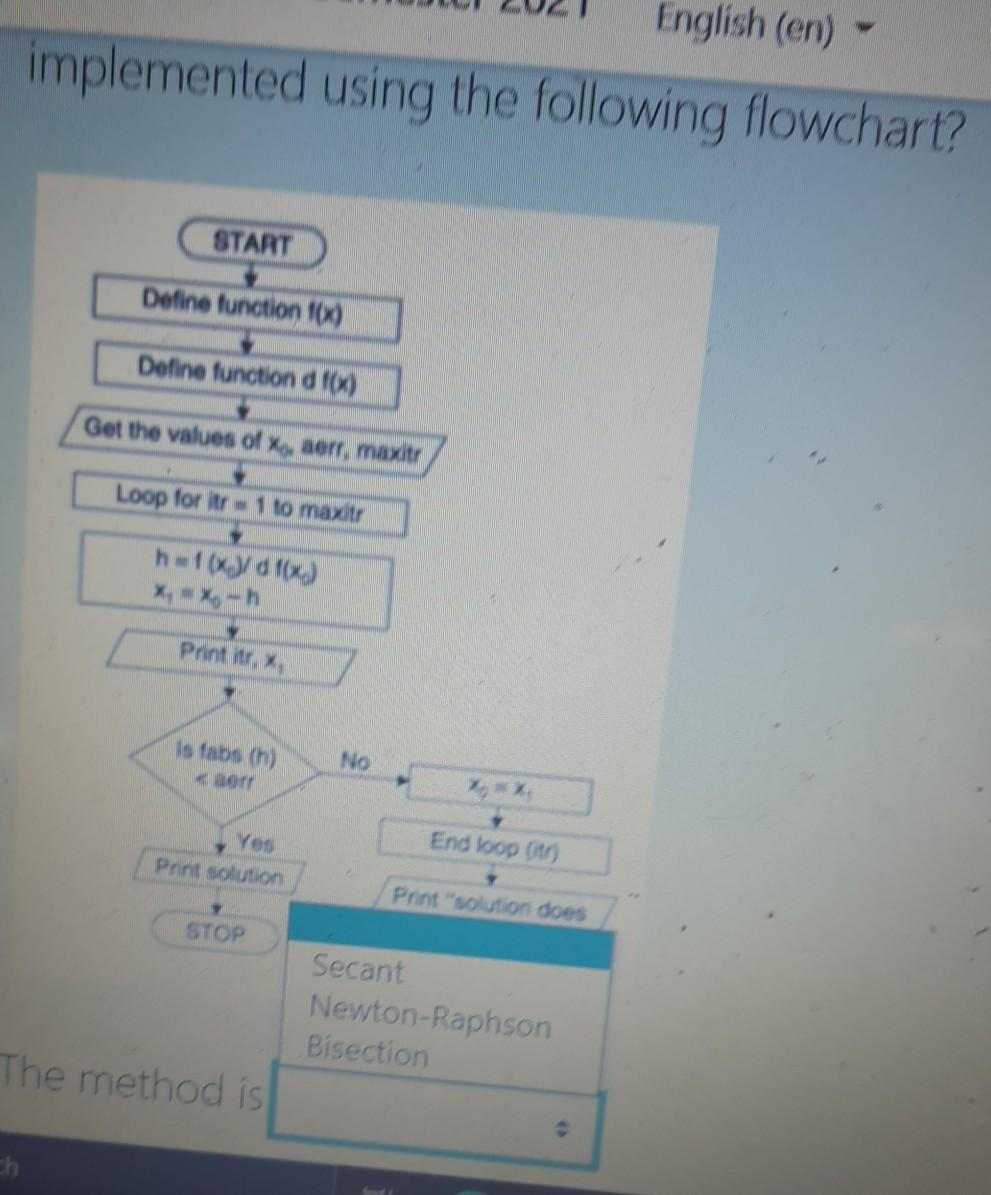  English (en) implemented using the following flowchart? START Define function (0)