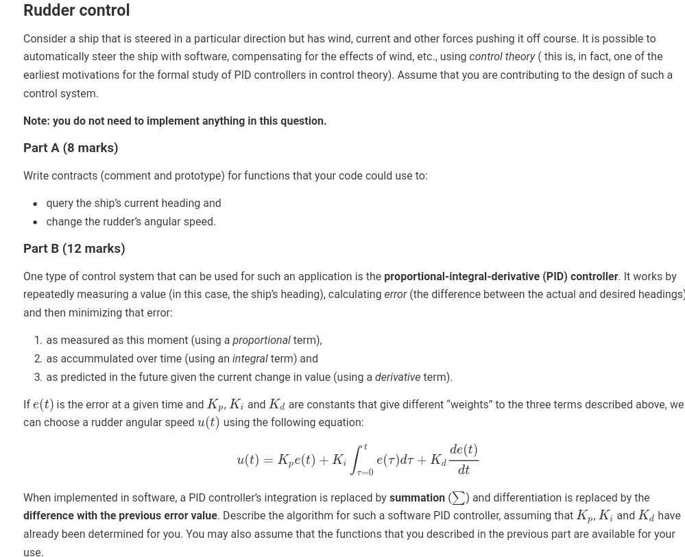  using basic C ++ skills answer the question Rudder control Consider