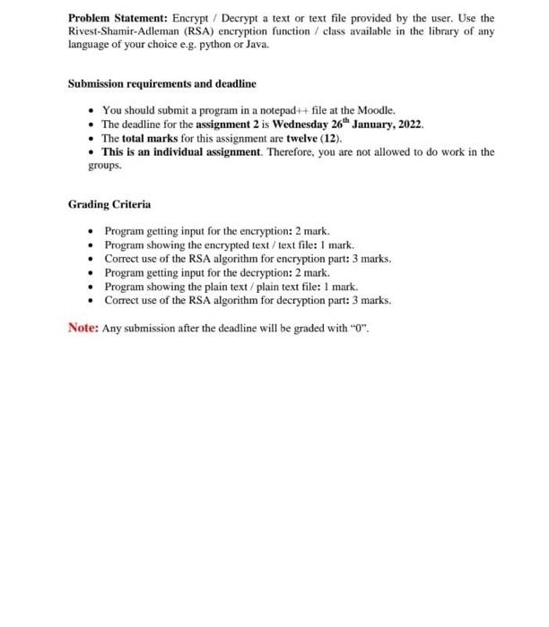  Problem Statement: Encrypt / Decrypt a text or text file provided