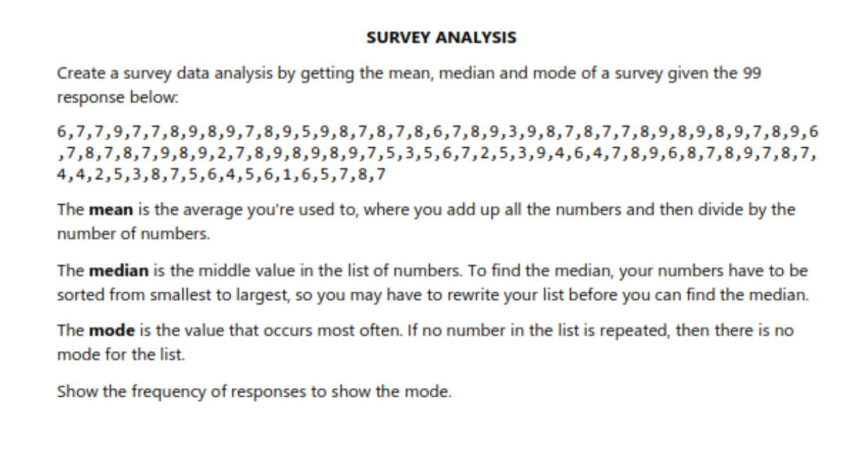 CREATE A PROGRAM USING C++ SURVEY ANALYSIS Create a survey data analysis