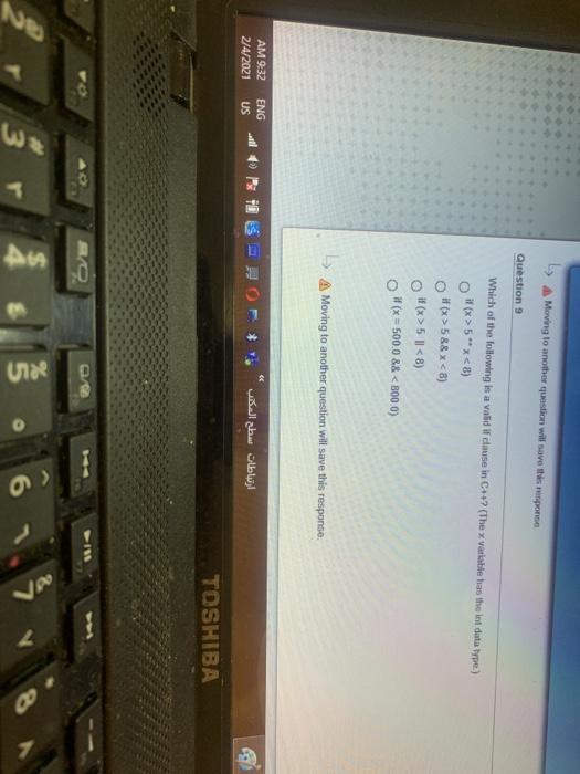  Moving to another question will save this response Question 9 Which