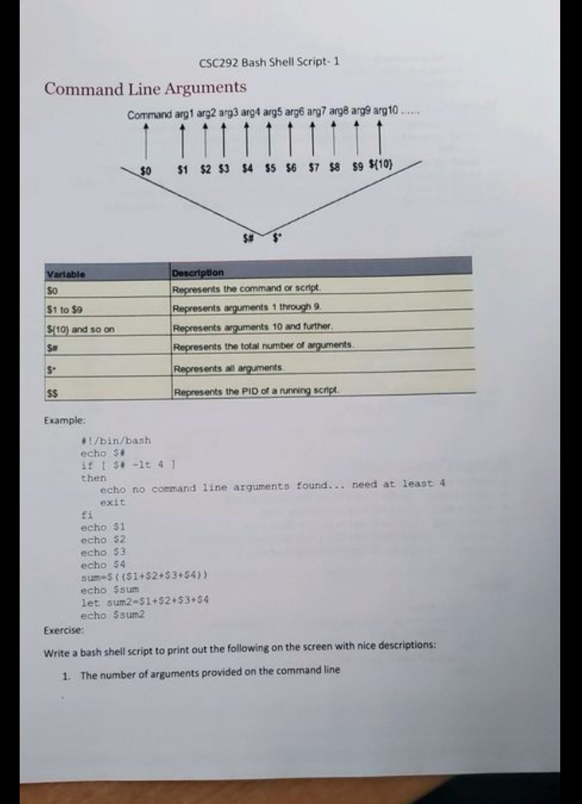  CSC292 Bash Shell Script- 1\ Command Line Arguments\ Example:\ #!/bin/bash\ echo