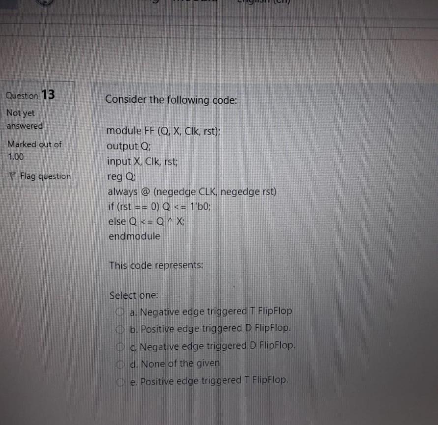  t 3 Question 13 Consider the following code: Not yet answered