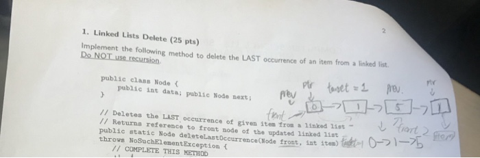  1. Linked Lists Delete (25 pts) Implement the following method to