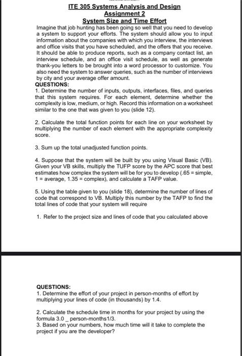  ITE 305 Systems Analysis and Design Assignment 2 System Size and