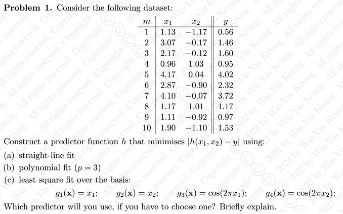 use octave Problem 1. Consider the following dataset: Construct a predictor function
