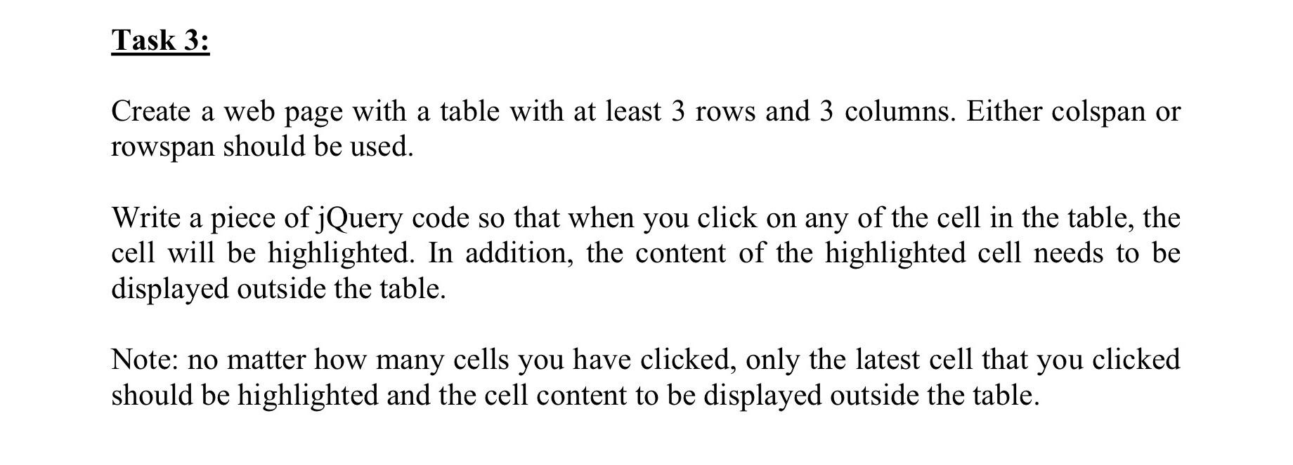  Task 3: Create a web page with a table with at